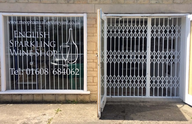 RSG1000 retractable security grilles fitted to a retail outlet in Warwickshire.