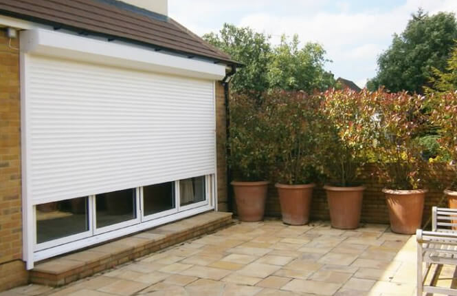 RSG5100 continental roller shutter fitted on a patio door at the rear of a domestic property in Kensington.