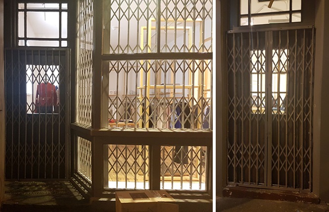 RSG1000 security grilles fitted to Luxury British Clothing Shop in Redchurch St, Central London.