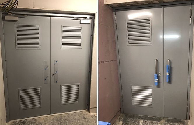 RSG8200 fire rated louvre steel doors fitted to commercial units in Central London.