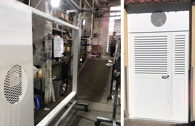 RSG8200 heavy duty fabricated louvred leaf and a half doorset with overhead panel fitted in London.